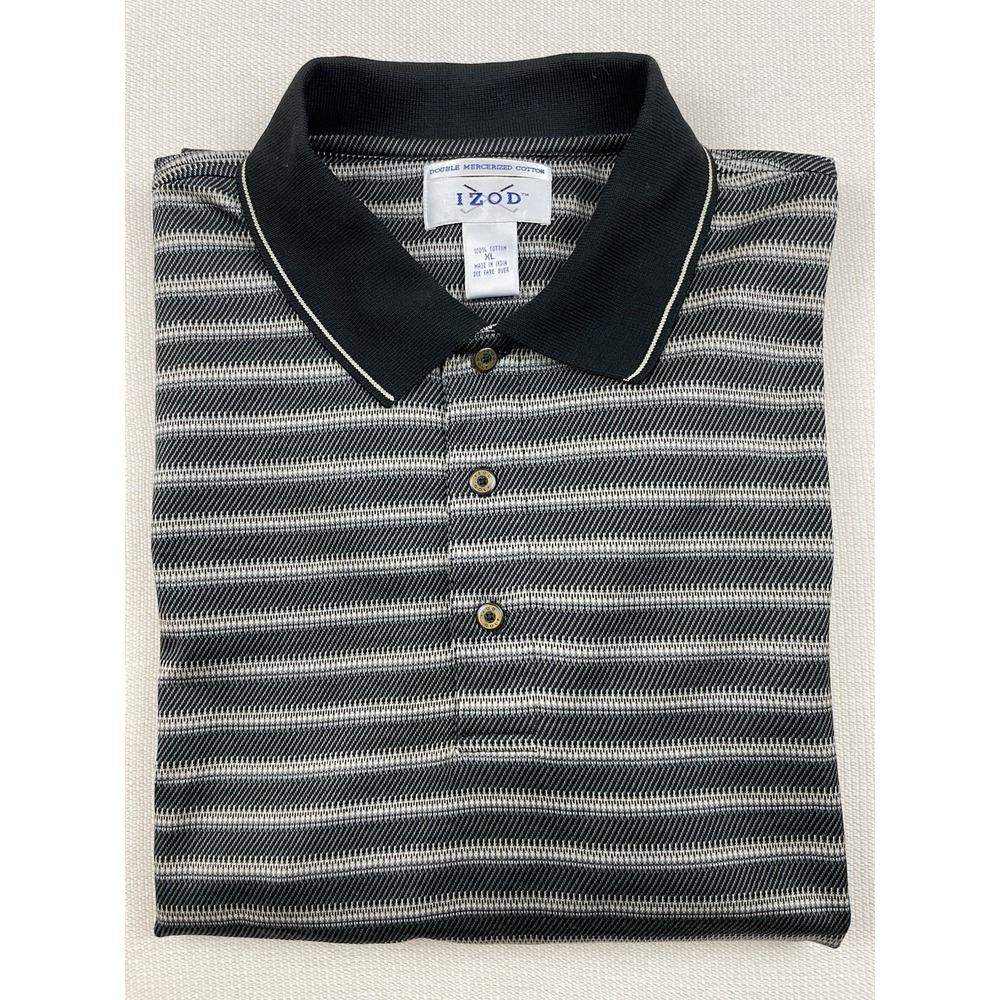 Izod Polo Shirt Men's Size XL Double Mercerized Cotton Gray Print Texture Golf